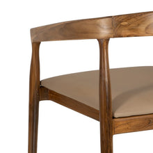 Load image into Gallery viewer, NATURAL-BEIGE TEAK WOOD-LEATHER CHAIR 54 X 51 X 70 CM