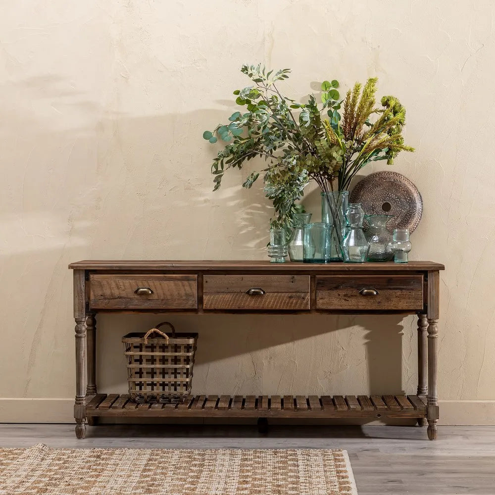 BROWN WOODEN CONSOLE 184.50 X 50 X 86.80 CM
