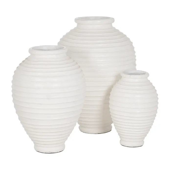 VASE WHITE FIBER CEMENT DECORATION 58 X 58 X 80 CM