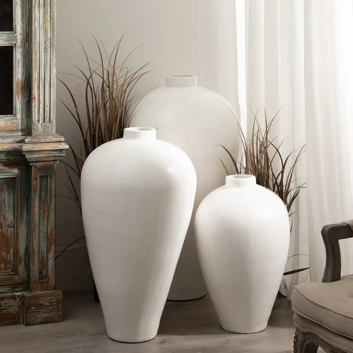 VASE WHITE TERRACOTTA DECORATION 45 X 45 X 80 CM