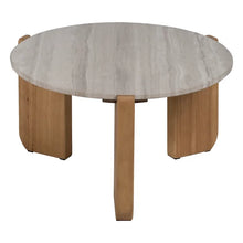 Laden Sie das Bild in den Galerie-Viewer, COFFE TABLE NATURAL-WHITE MARBLE/WOOD 72,50 X 70 X 40 CM