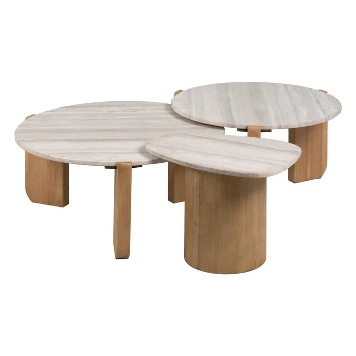 COFFE TABLE NATURAL-WHITE MARBLE/WOOD 72,50 X 70 X 40 CM