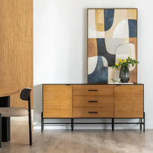 Cargar imagen en el visor de la galería, BLACK-NATURAL SIDEBOARD DM-WOOD 164 X 40 X 75 CM