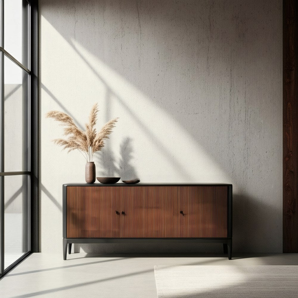 Brown-Black Wood Sideboard 160x40x75 cm