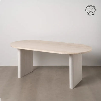 DINING TABLE WHITE MARBLE/WOOD 200 X 100 X 76 CM