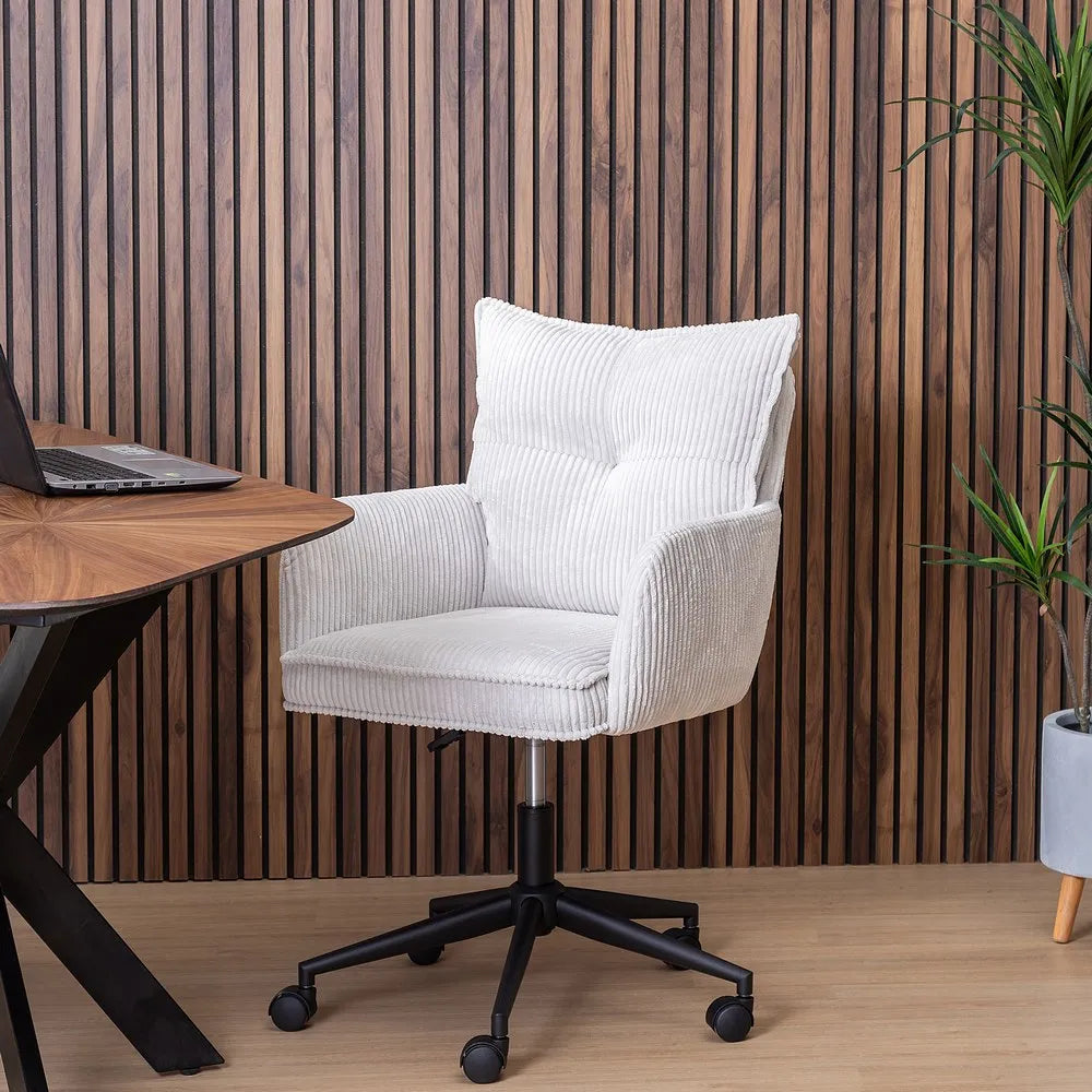 OFF WHITE CORDUROY OFFICE CHAIR 59 X 63 X 89 CM