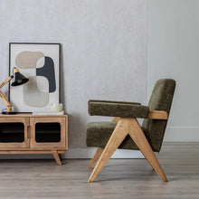 Cargar imagen en el visor de la galería, ARMCHAIR GREEN WEAVE-WOOD 74 X 76 X 85 CM