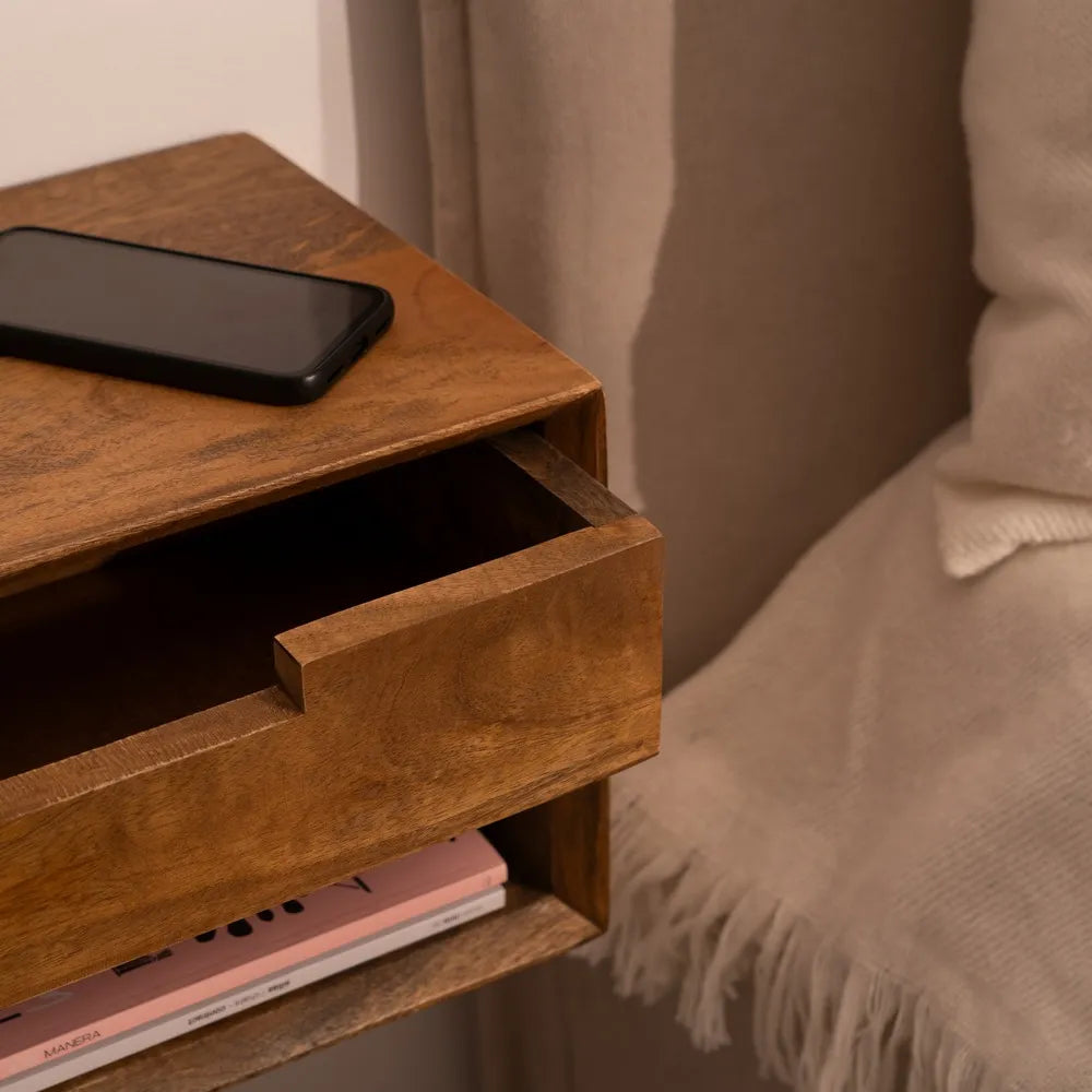 BED SIDE TABLE FLOATING HONEY MANGO WOOD 40 X 25 X 23 CM
