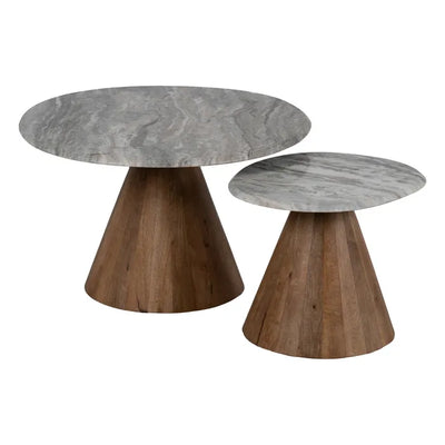S/2 COFFE TABLE WOOD-MARBLE ROOM 80 X 74 X 44 CM