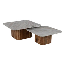 Load image into Gallery viewer, S/2 WOOD-MARBLE LIVING ROOM COFFEE TABLE 100 X 100 X 41 CM