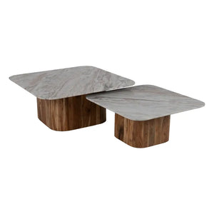 S/2 WOOD-MARBLE LIVING ROOM COFFEE TABLE 100 X 100 X 41 CM