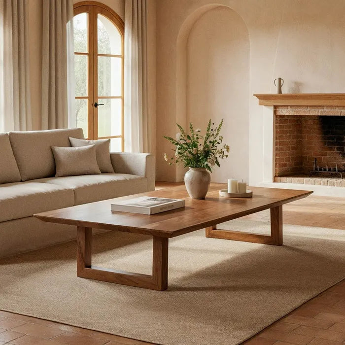 BROWN ACACIA WOOD COFFEE TABLE 150 X 70 X 30 CM