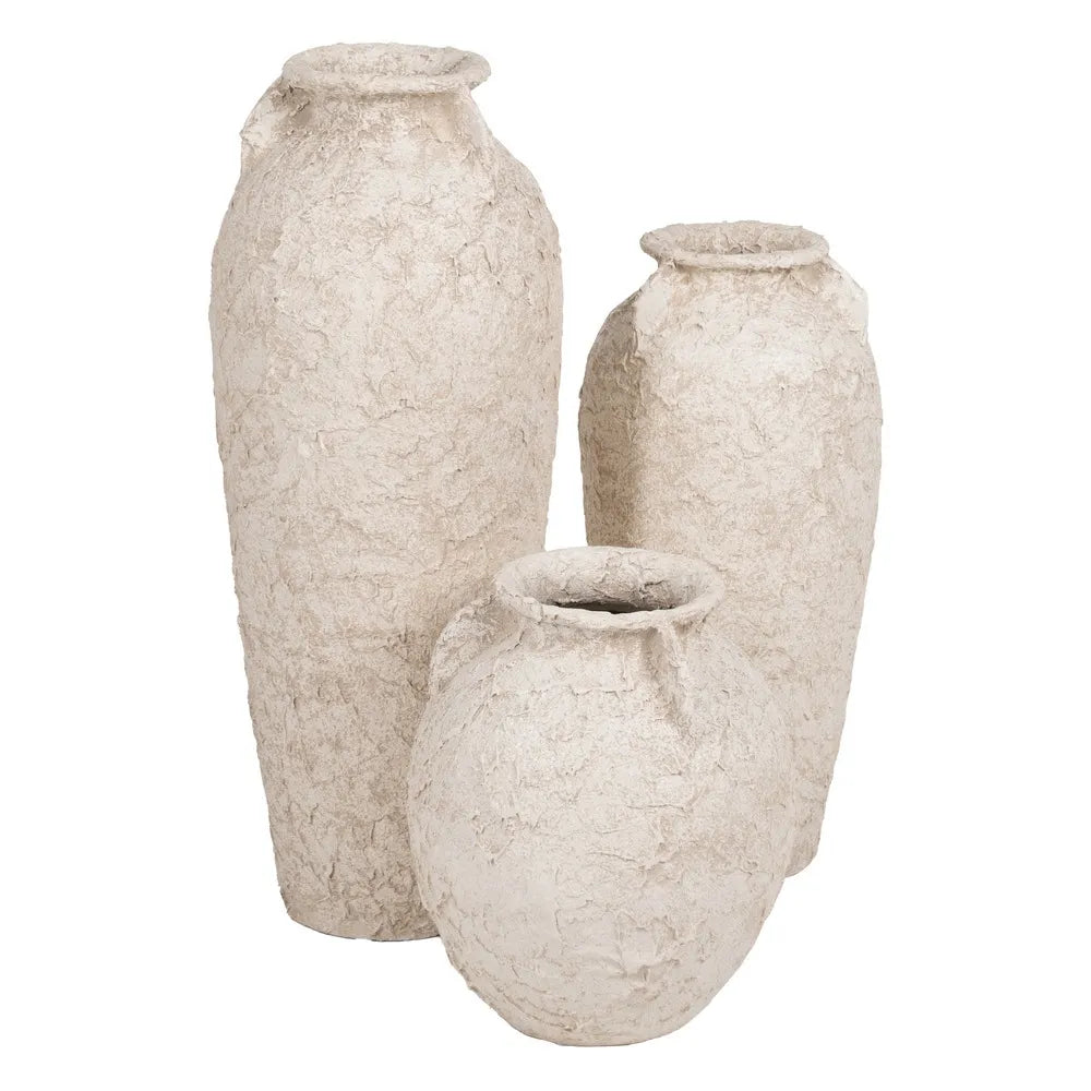 RUSTIC WHITE CERAMIC JAR 30 X 30 X 80 CM