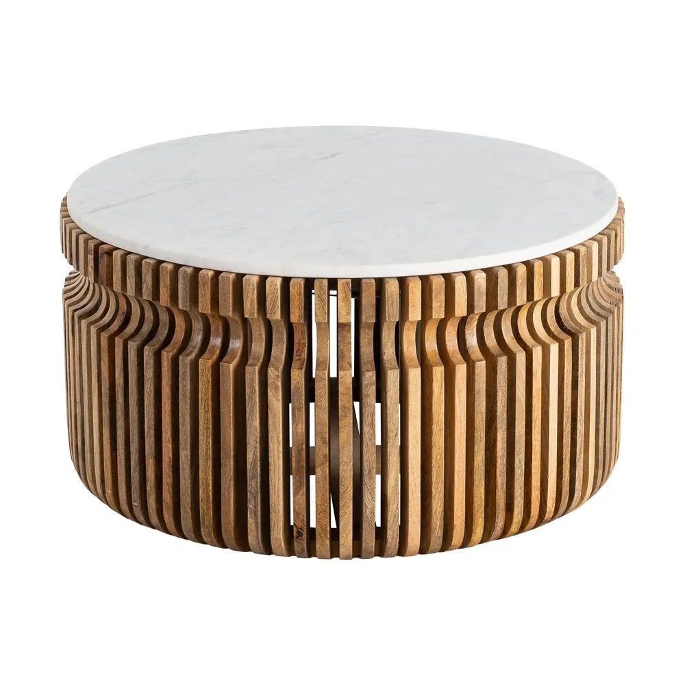 WOOD-MARBLE LIVING ROOM COFFEE TABLE 80 X 80 X 42 CM