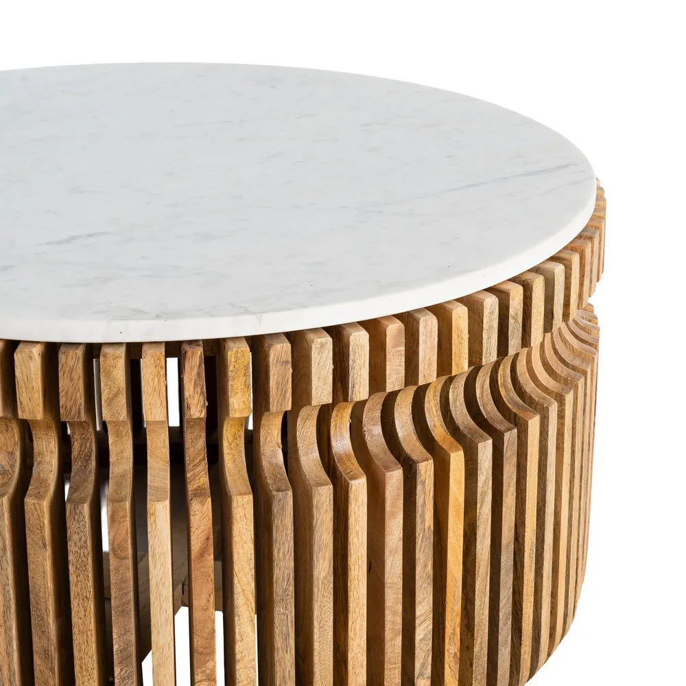 WOOD-MARBLE LIVING ROOM COFFEE TABLE 80 X 80 X 42 CM