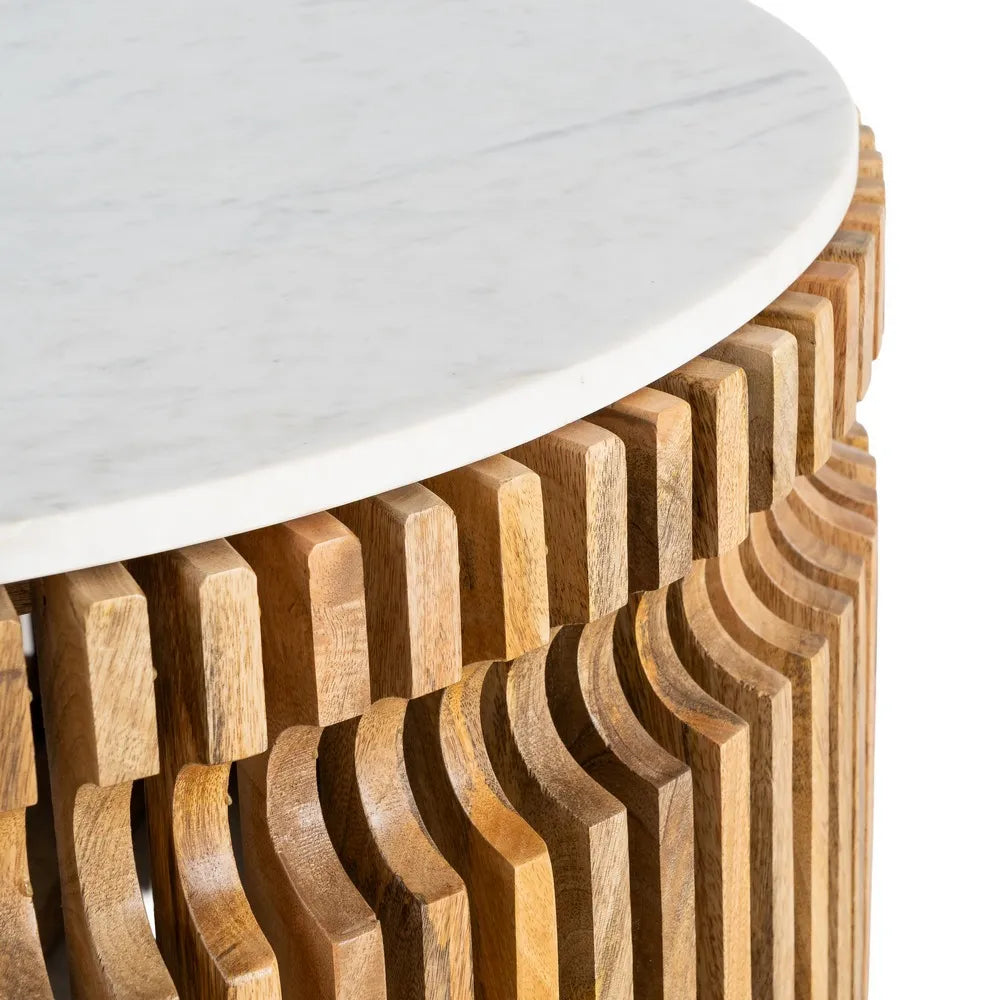 WOOD-MARBLE LIVING ROOM COFFEE TABLE 80 X 80 X 42 CM