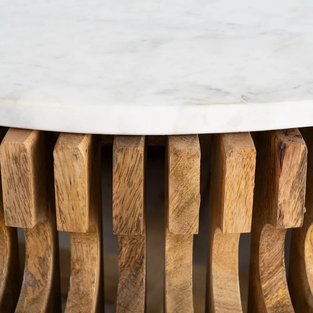 WOOD-MARBLE LIVING ROOM COFFEE TABLE 80 X 80 X 42 CM