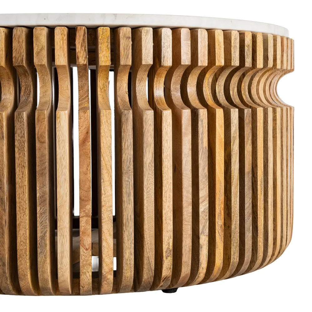 WOOD-MARBLE LIVING ROOM COFFEE TABLE 80 X 80 X 42 CM