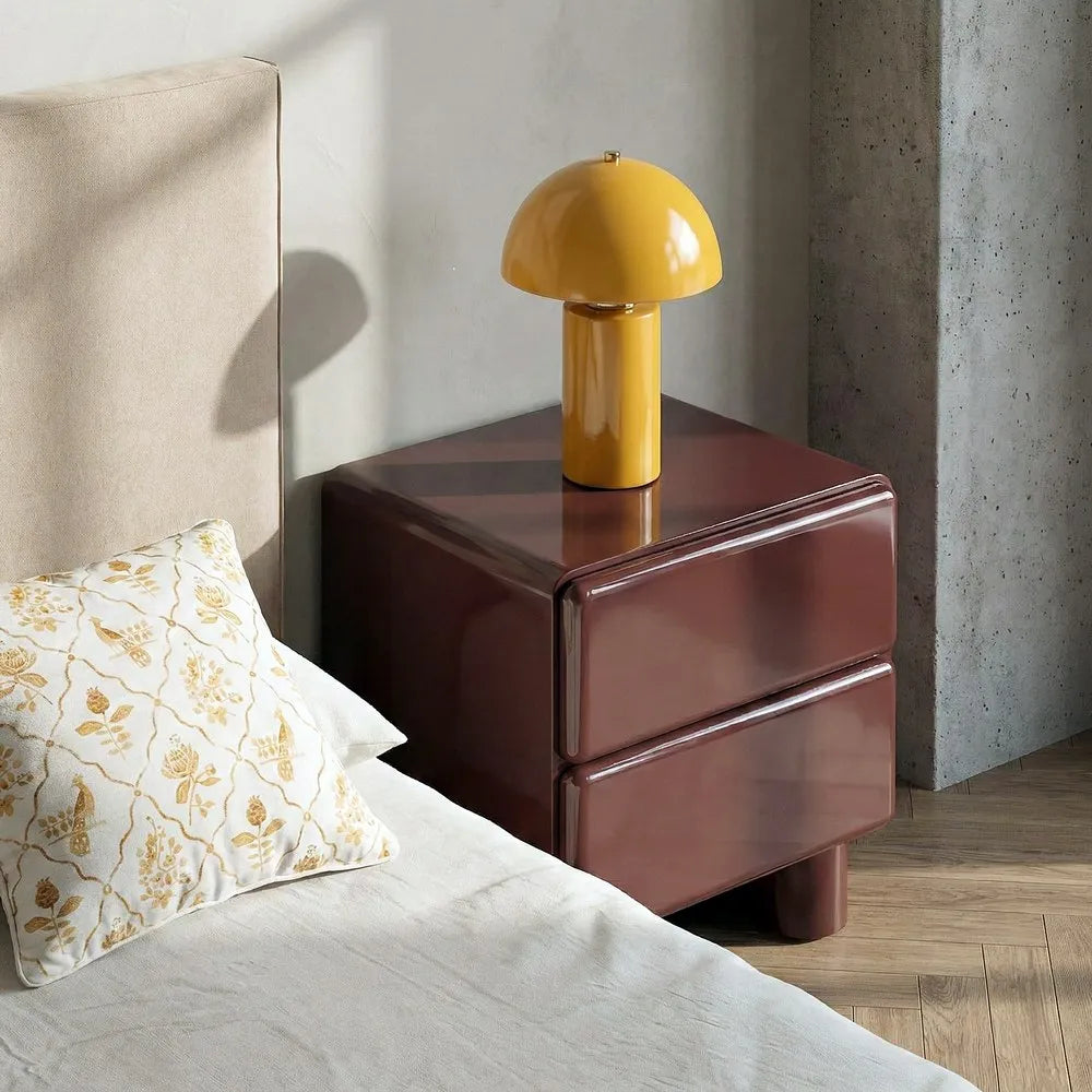 Burgundy lacquered MDF bedside table 56.50 x 42.50 x 56.50 cm