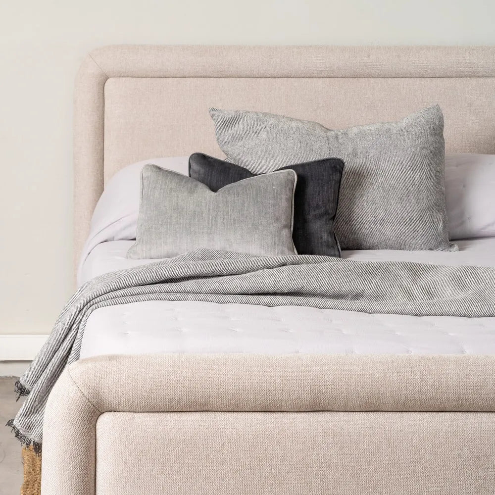 BED BEIGE FABRIC 160 X 217 X 107 CM