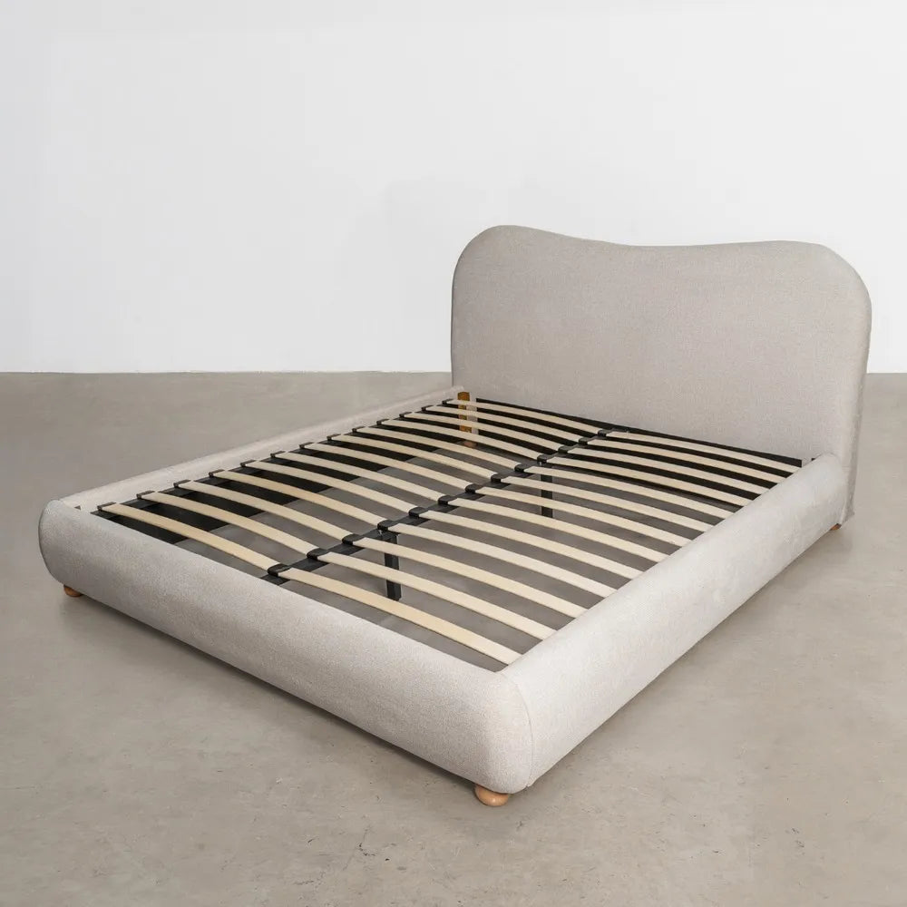 BEIGE FABRIC BED 160 X 217 X 94 CM