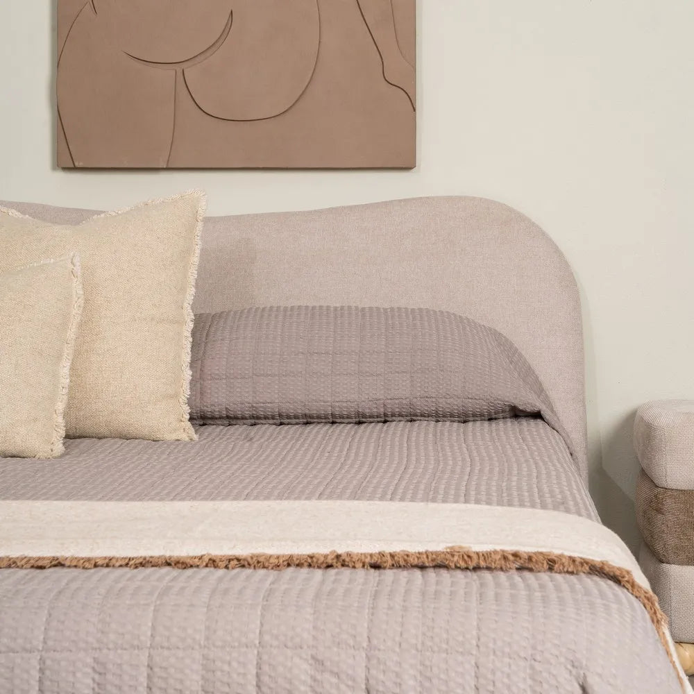 BEIGE FABRIC BED 160 X 217 X 94 CM