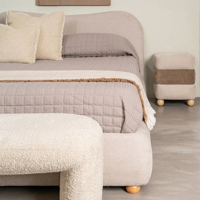BEIGE FABRIC BED 160 X 217 X 94 CM