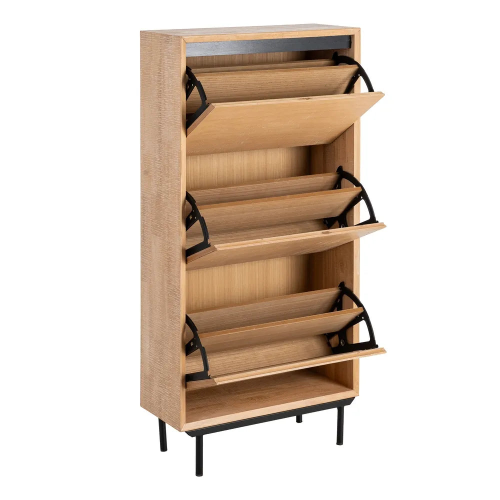 NATURAL-BLACK WOOD-METAL SHOE RACK 60 X 25 X 123 CM