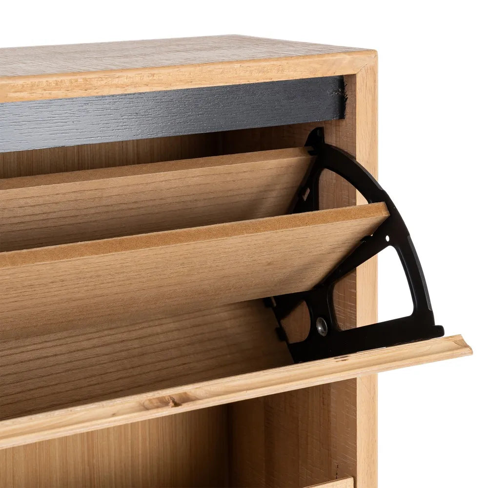 NATURAL-BLACK WOOD-METAL SHOE RACK 60 X 25 X 123 CM