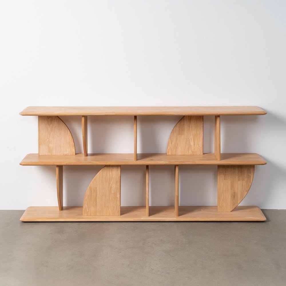Natural Rubberwood Shelving Unit 180x38x83 cm