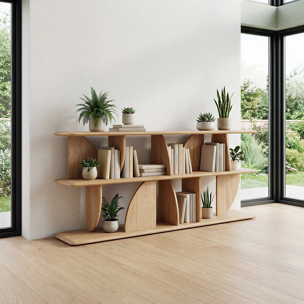 Natural Rubberwood Shelving Unit 180x38x83 cm