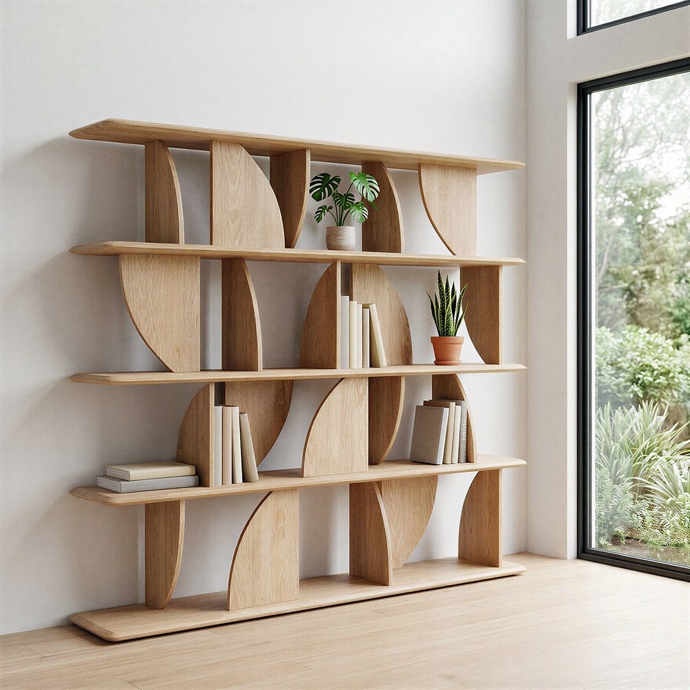 Natural Rubberwood Shelving Unit 180x38x161 cm