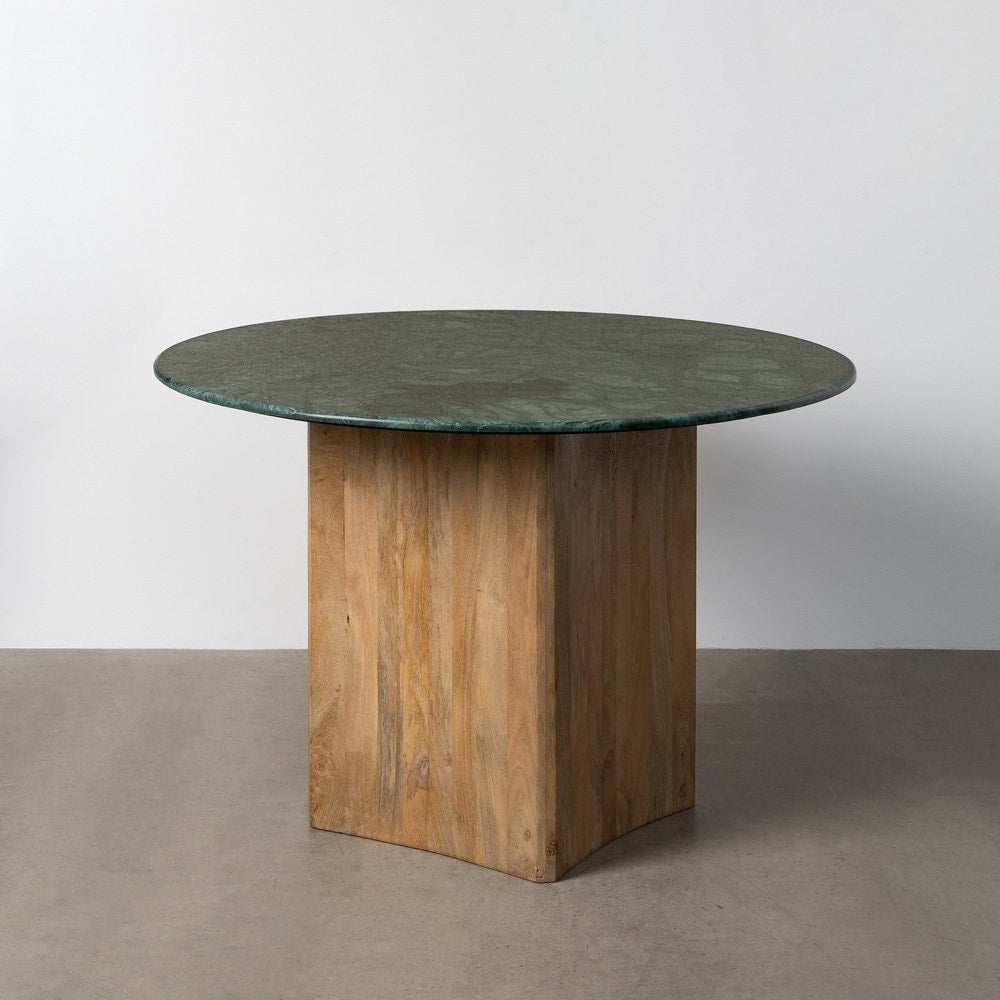 Natural-Green Wood & Marble Dining Table 115x115x76 cm