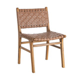 BROWN TEAK WOOD-LEATHER CHAIR 50 X 56 X 87 CM
