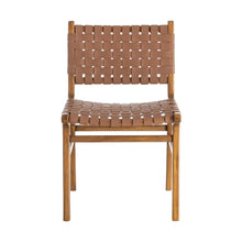 Cargar imagen en el visor de la galería, BROWN TEAK WOOD-LEATHER CHAIR 50 X 56 X 87 CM