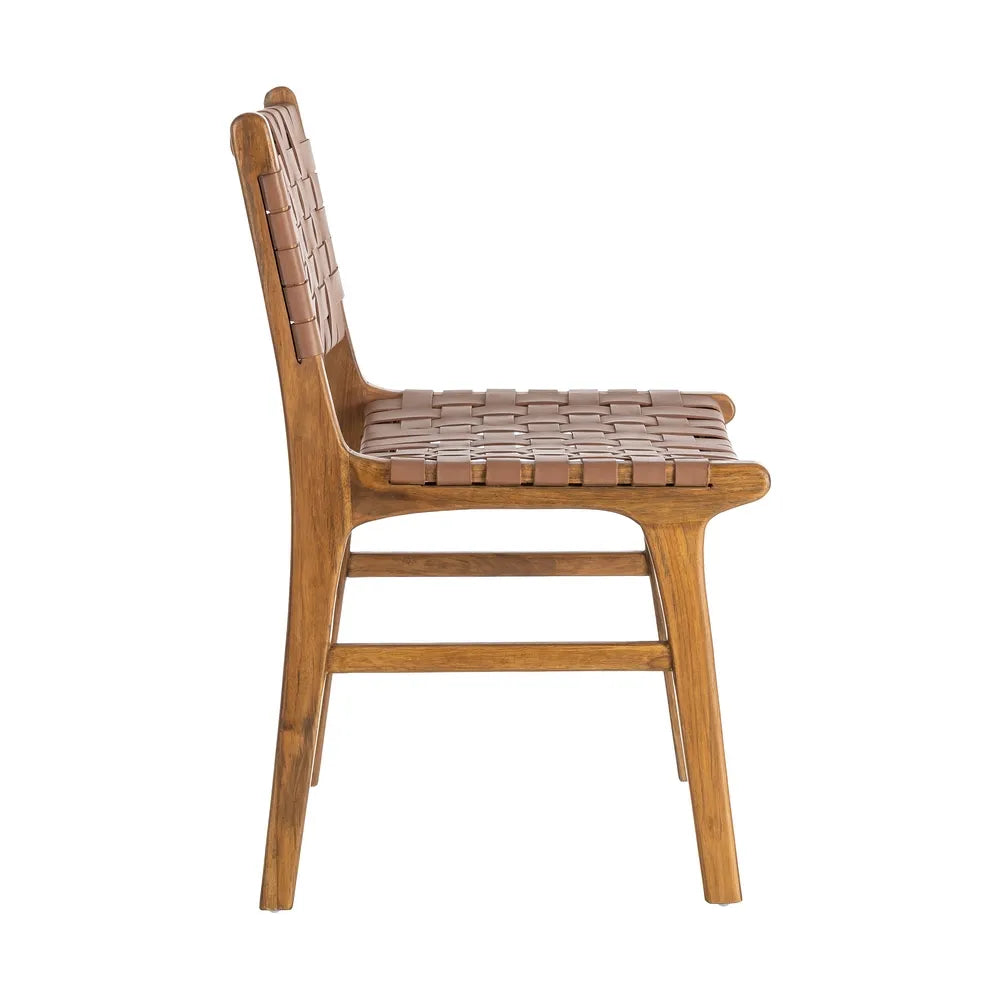 BROWN TEAK WOOD-LEATHER CHAIR 50 X 56 X 87 CM