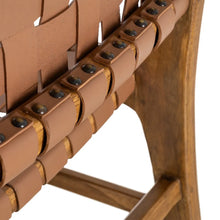 Cargar imagen en el visor de la galería, BROWN TEAK WOOD-LEATHER CHAIR 50 X 56 X 87 CM