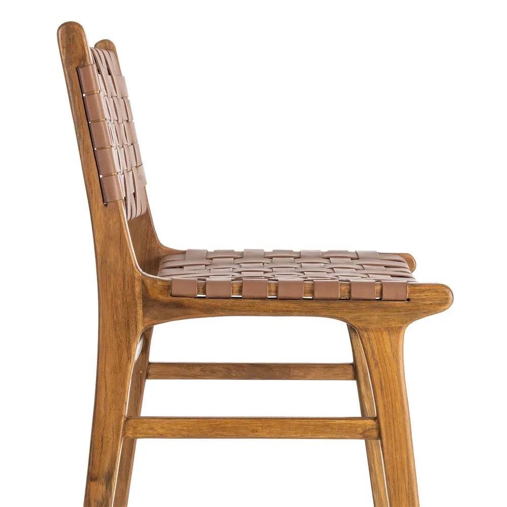 BROWN TEAK WOOD-LEATHER CHAIR 50 X 56 X 87 CM