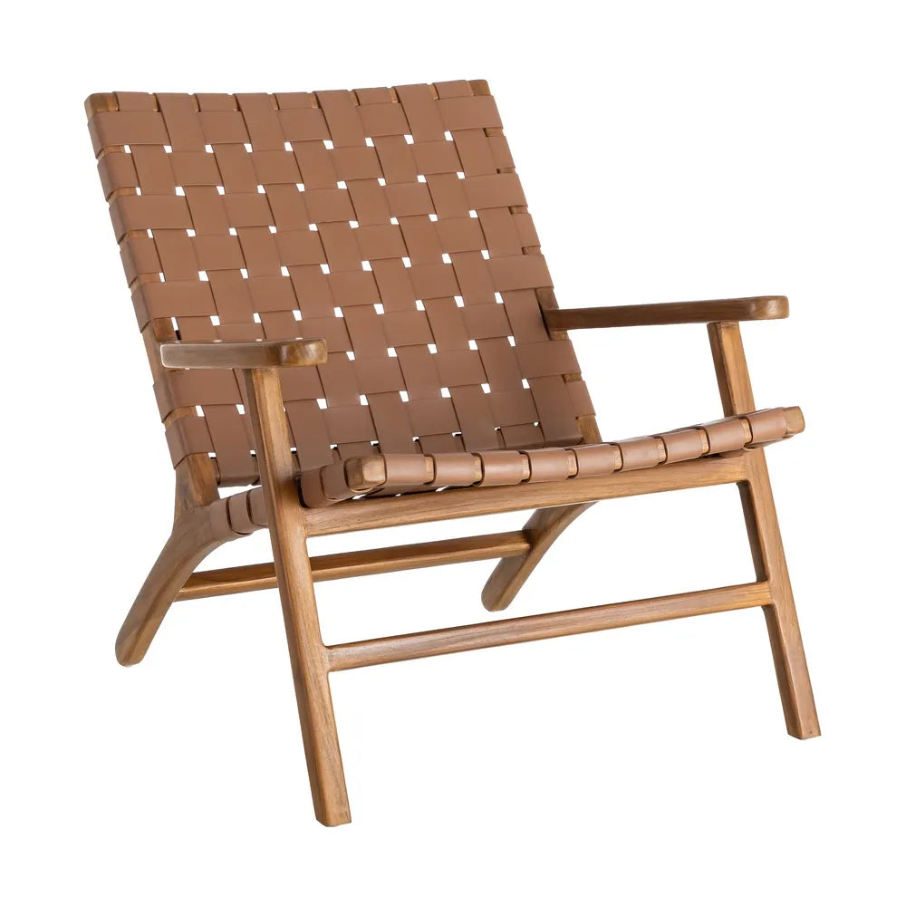 BROWN TEAK WOOD-LEATHER ARMCHAIR 74 X 78 X 75 CM