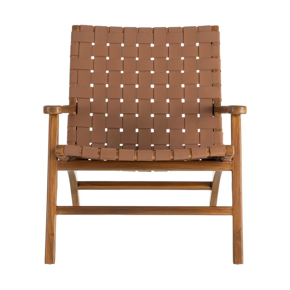 BROWN TEAK WOOD-LEATHER ARMCHAIR 74 X 78 X 75 CM