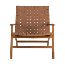 Carica l&#39;immagine nel visualizzatore di Gallery, BROWN TEAK WOOD-LEATHER ARMCHAIR 74 X 78 X 75 CM