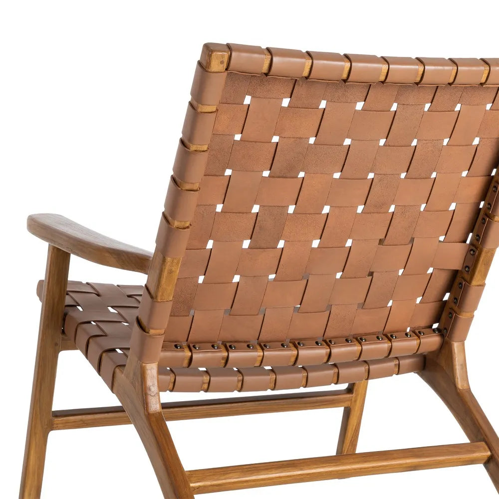 BROWN TEAK WOOD-LEATHER ARMCHAIR 74 X 78 X 75 CM
