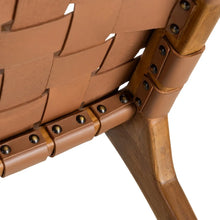 Carica l&#39;immagine nel visualizzatore di Gallery, BROWN TEAK WOOD-LEATHER ARMCHAIR 74 X 78 X 75 CM