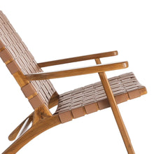 Carica l&#39;immagine nel visualizzatore di Gallery, BROWN TEAK WOOD-LEATHER ARMCHAIR 74 X 78 X 75 CM