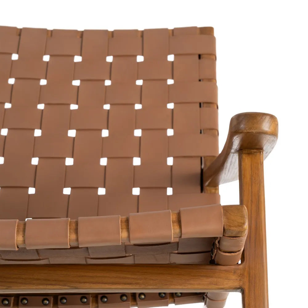 BROWN TEAK WOOD-LEATHER ARMCHAIR 74 X 78 X 75 CM