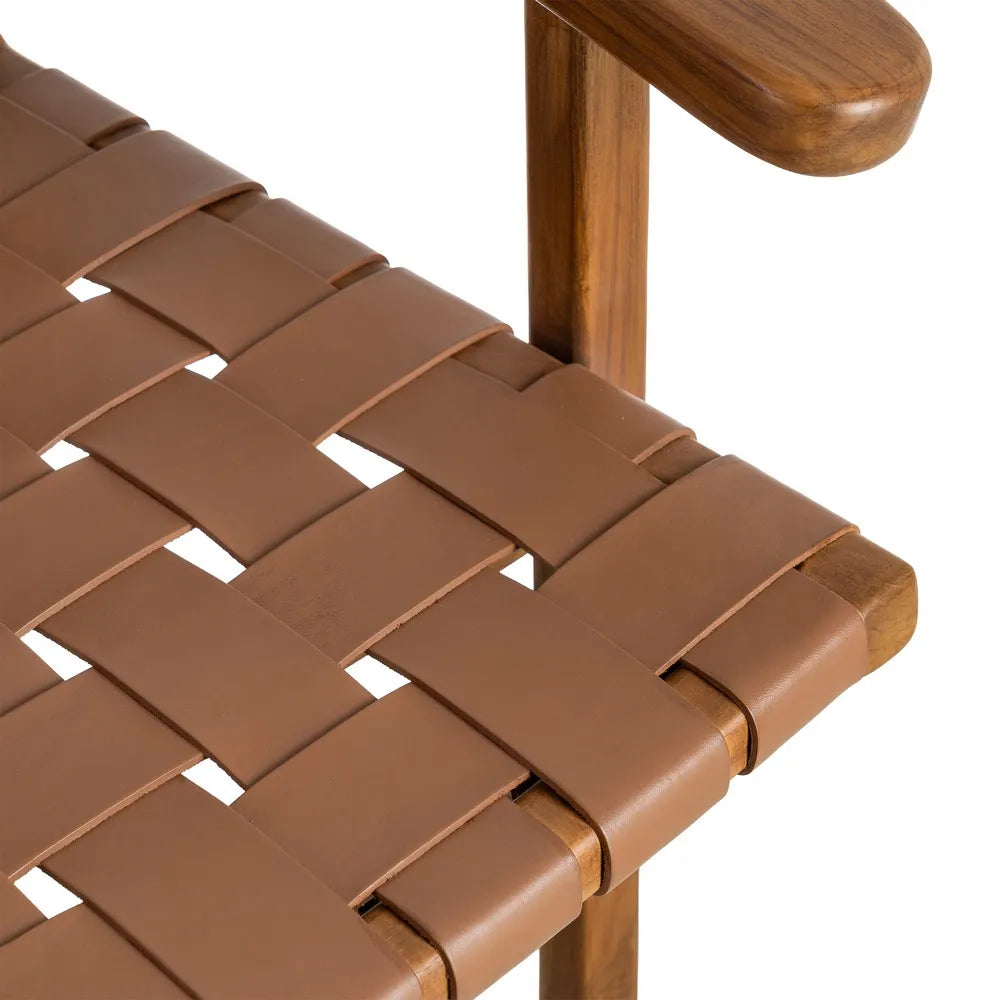 BROWN TEAK WOOD-LEATHER ARMCHAIR 74 X 78 X 75 CM