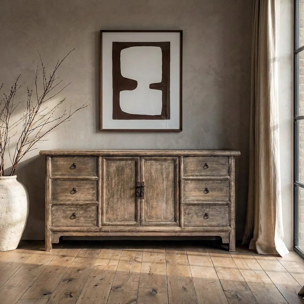 Pine wood sideboard 180 x 44 x 86 cm
