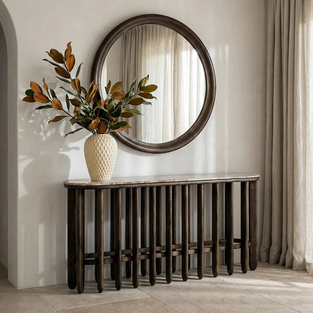 CONSOLE WOOD-MARBLE 160 X 40 X 76 CM