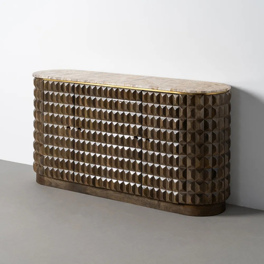 WOOD AND MARBLE SIDEBOARD 154 X 40 X 76 CM