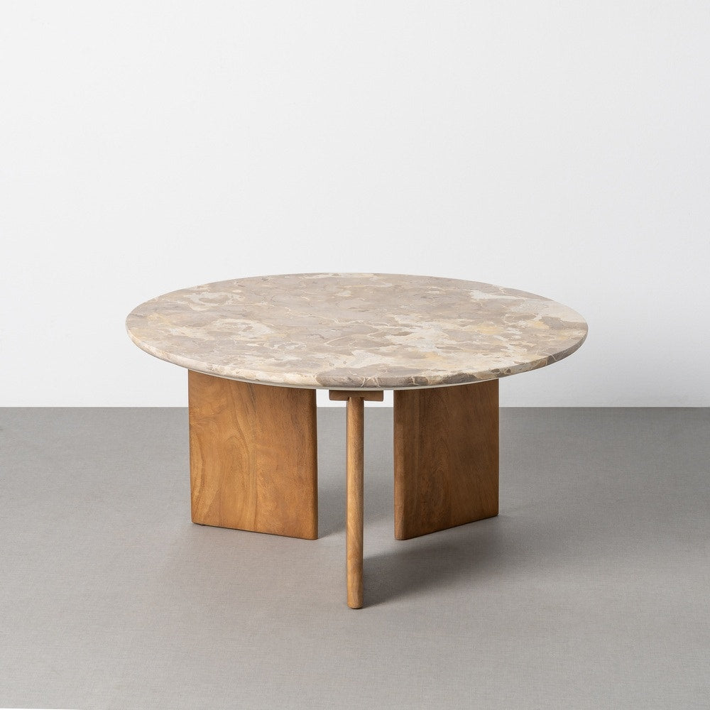 Beige Natural Stone & Wood Coffee Table 80x80x40 cm